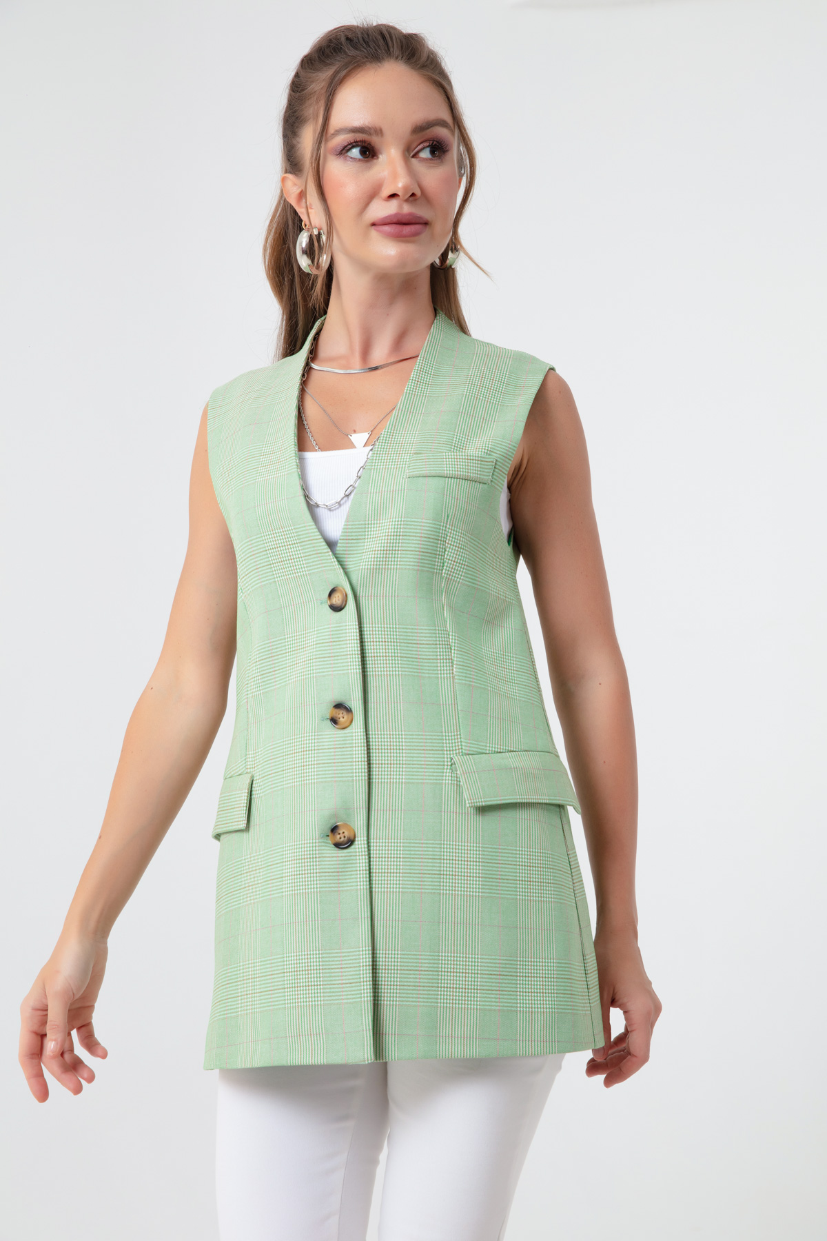 Women's Green Plaid Vest