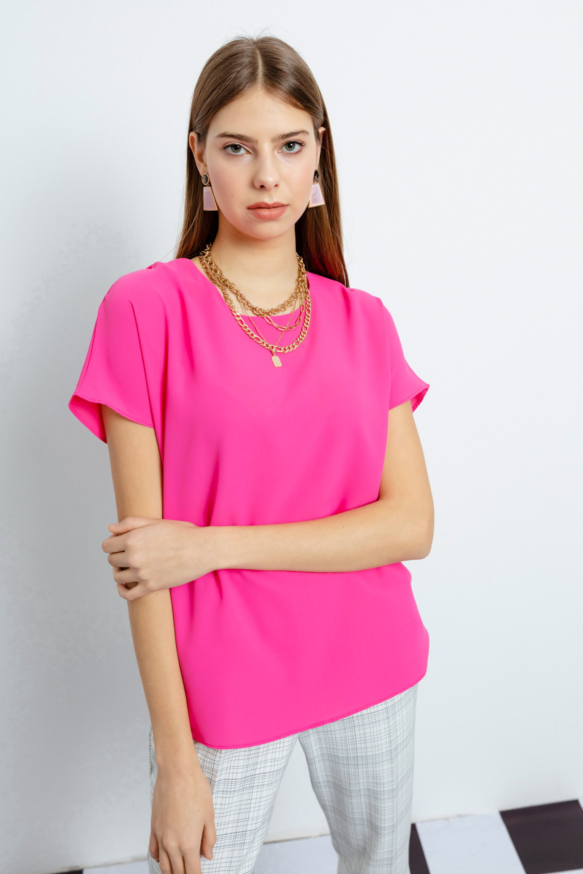 Women's Fuchsia Short Sleeve Blouse