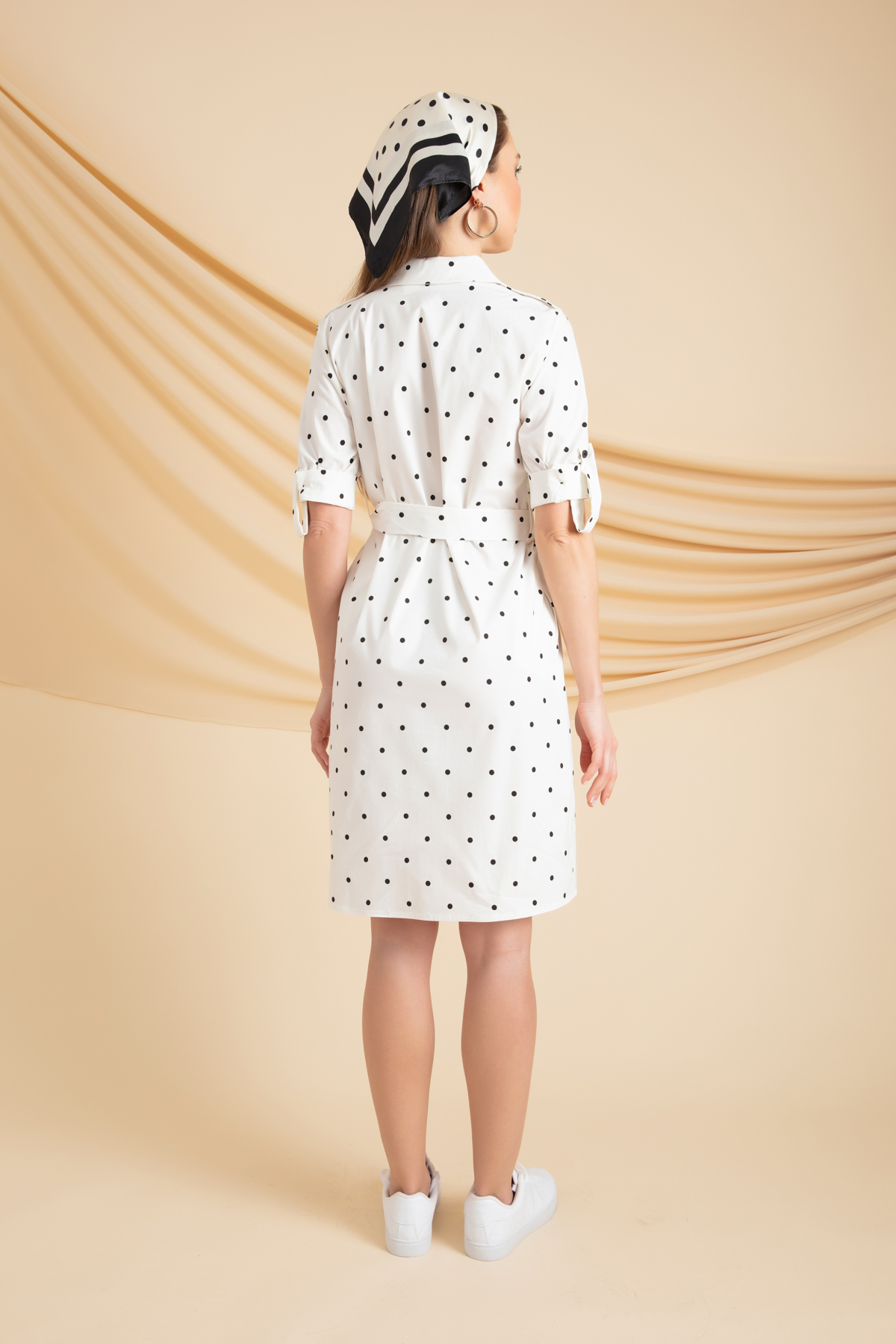 Women's White Polka Dot Patterned Dress