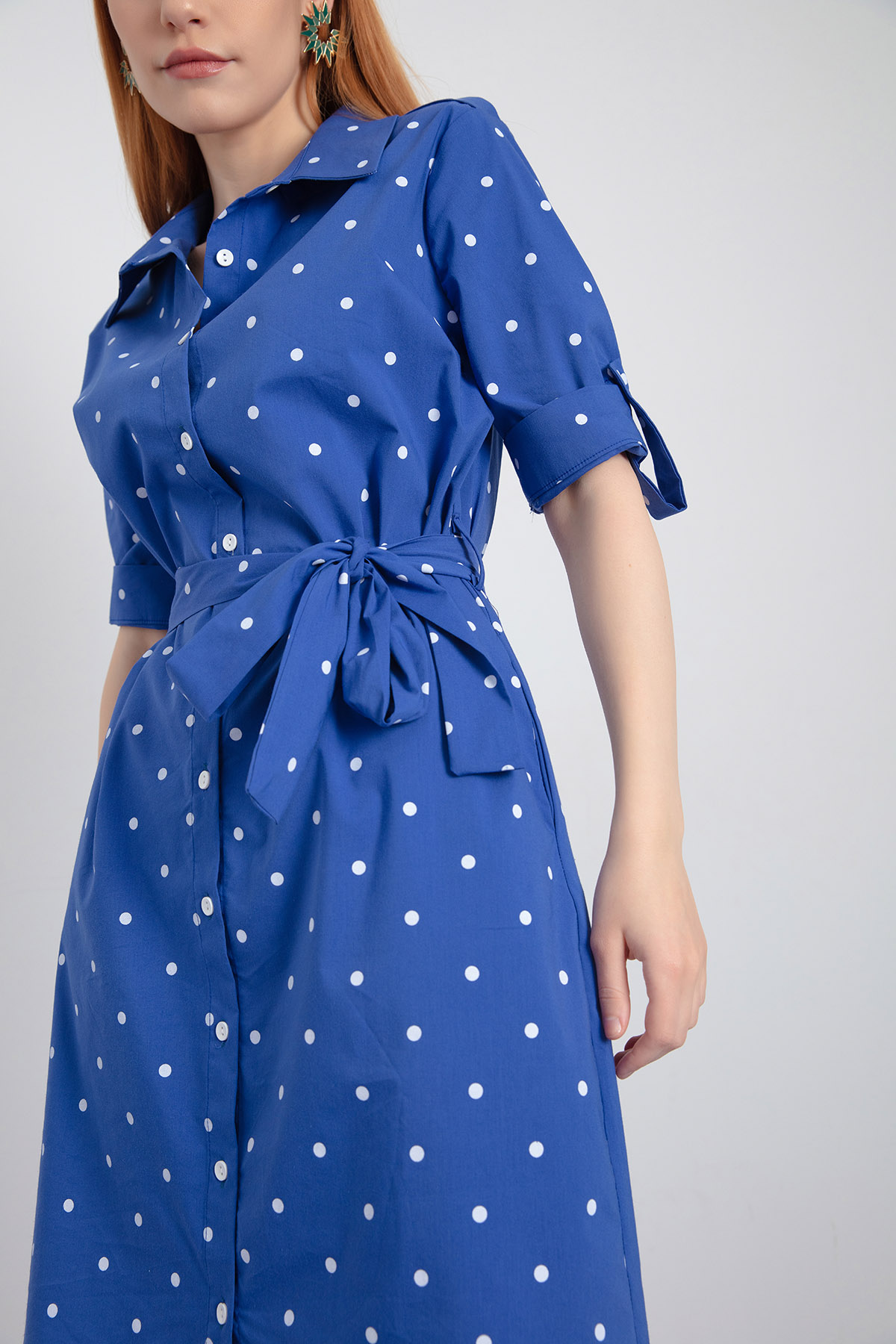 Women's Blue Polka Dot Patterned Dress