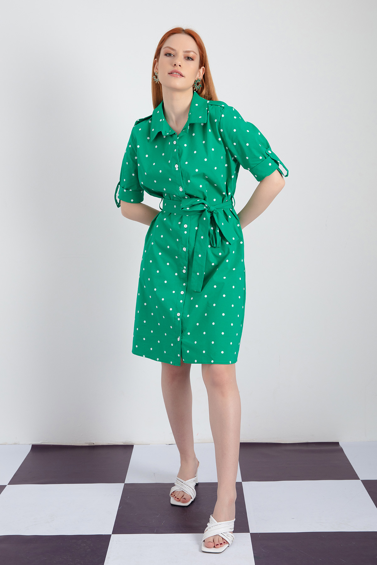 Women's Green Polka Dot Patterned Dress