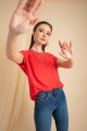 Women's Red Short Sleeve Blouse