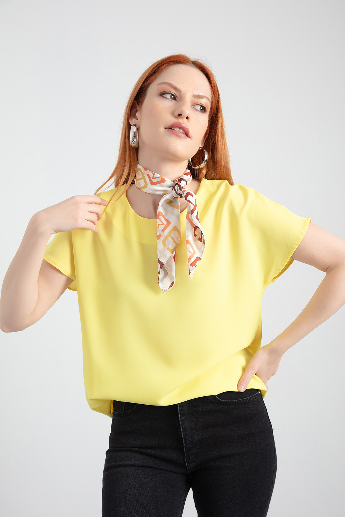 Women's Yellow Short Sleeve Blouse