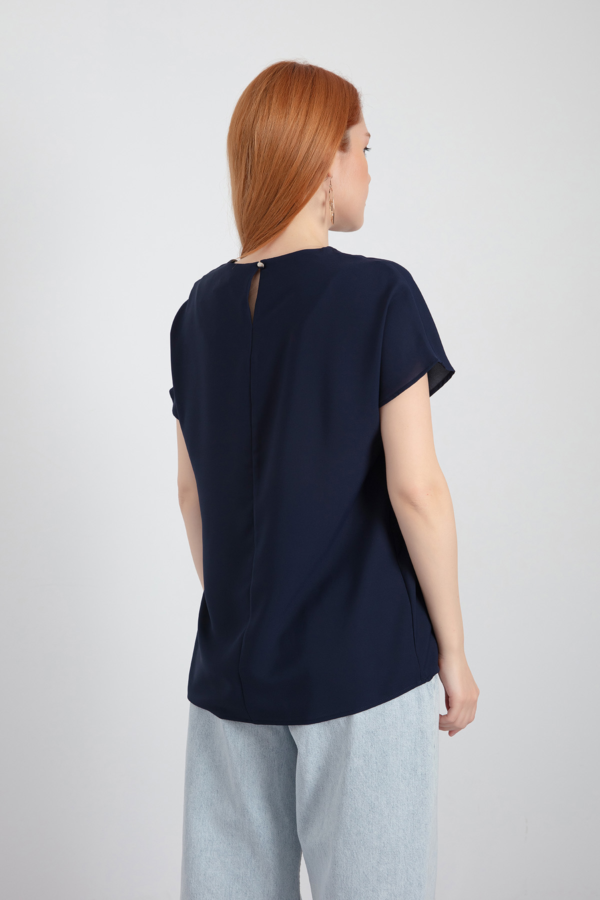 Women's Navy Blue Short Sleeve Blouse