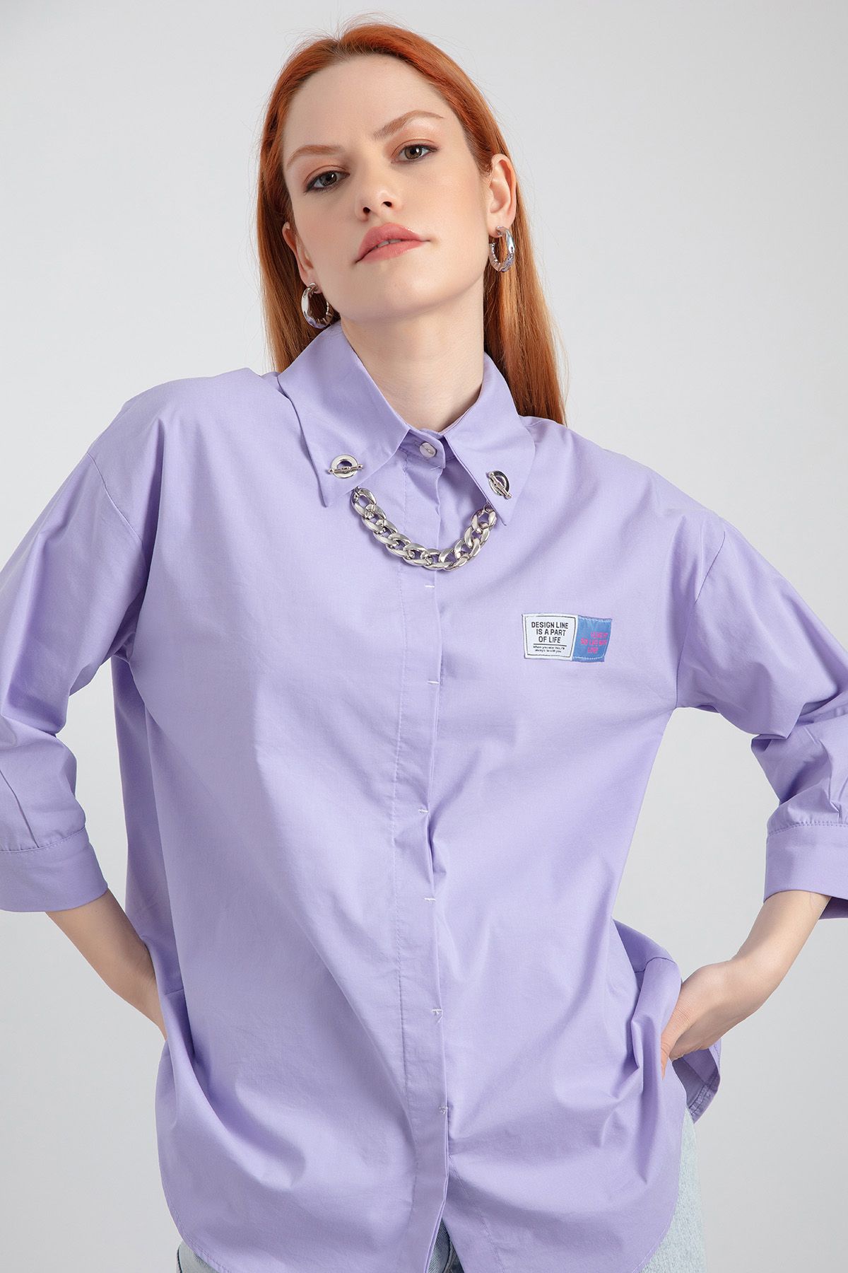 Lilac 22Y014269R13 Collar Chain Detailed Women\'s Shirt -