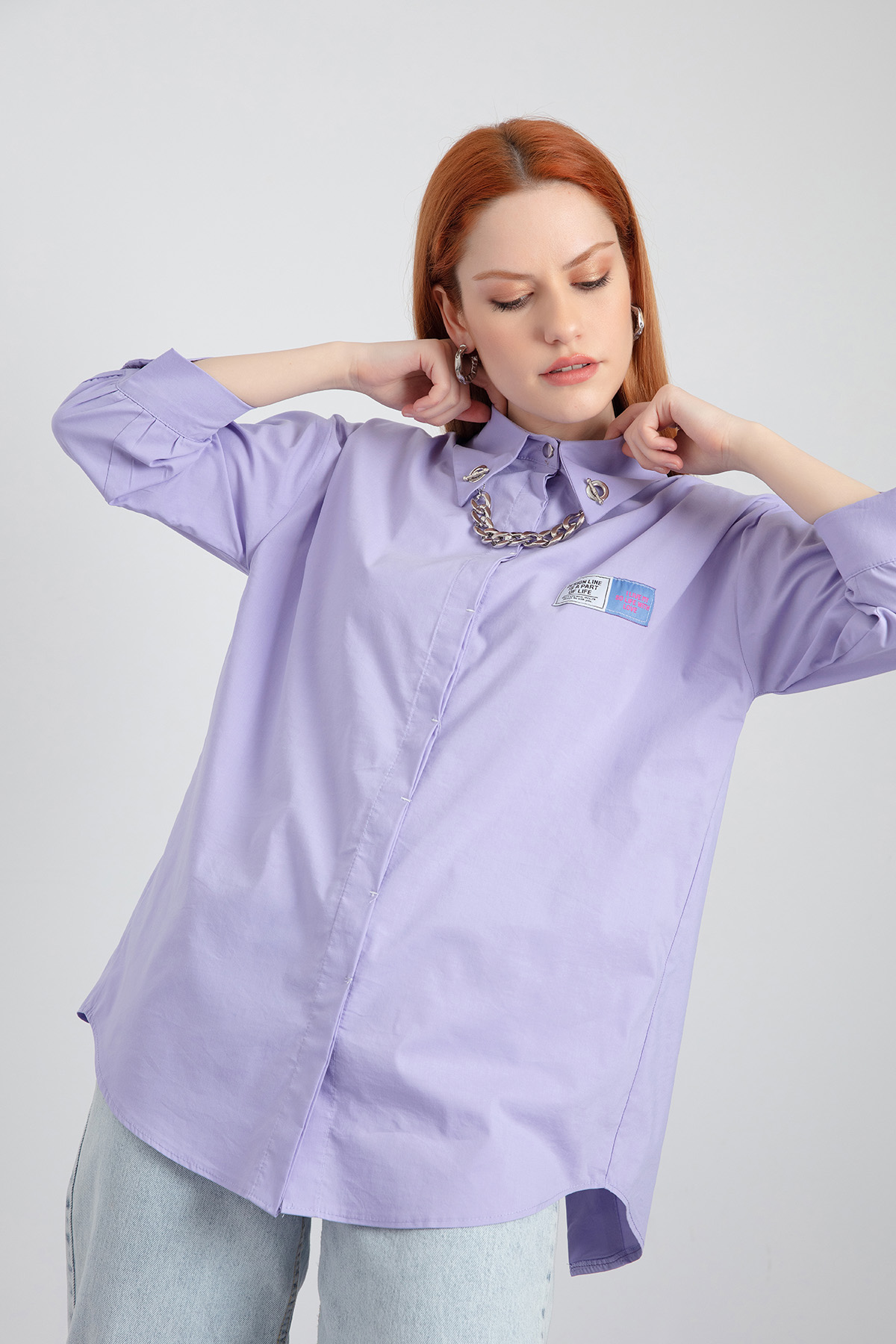 Women\'s Lilac Collar Chain Detailed Shirt - 22Y014269R13