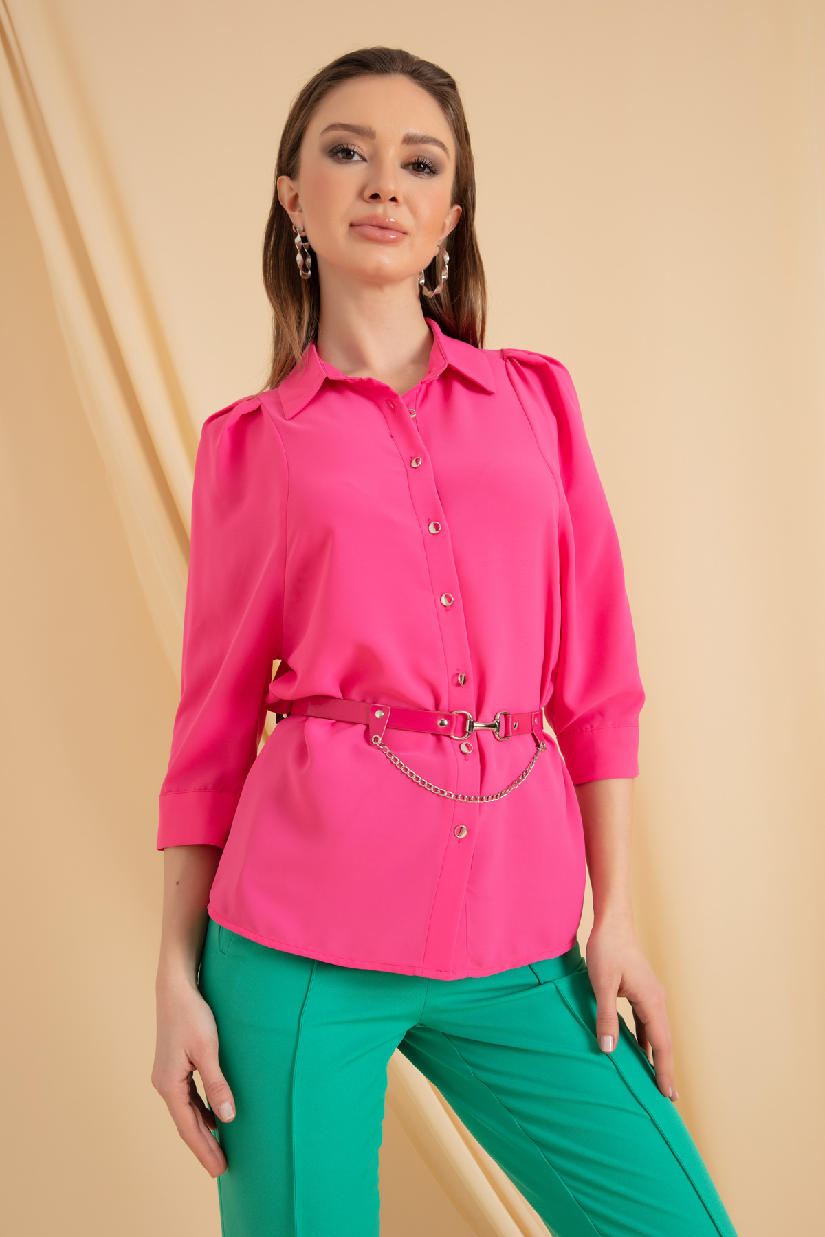 Women's Fuchsia Belted Shirt