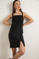 Women's Black Slit Striped Dress
