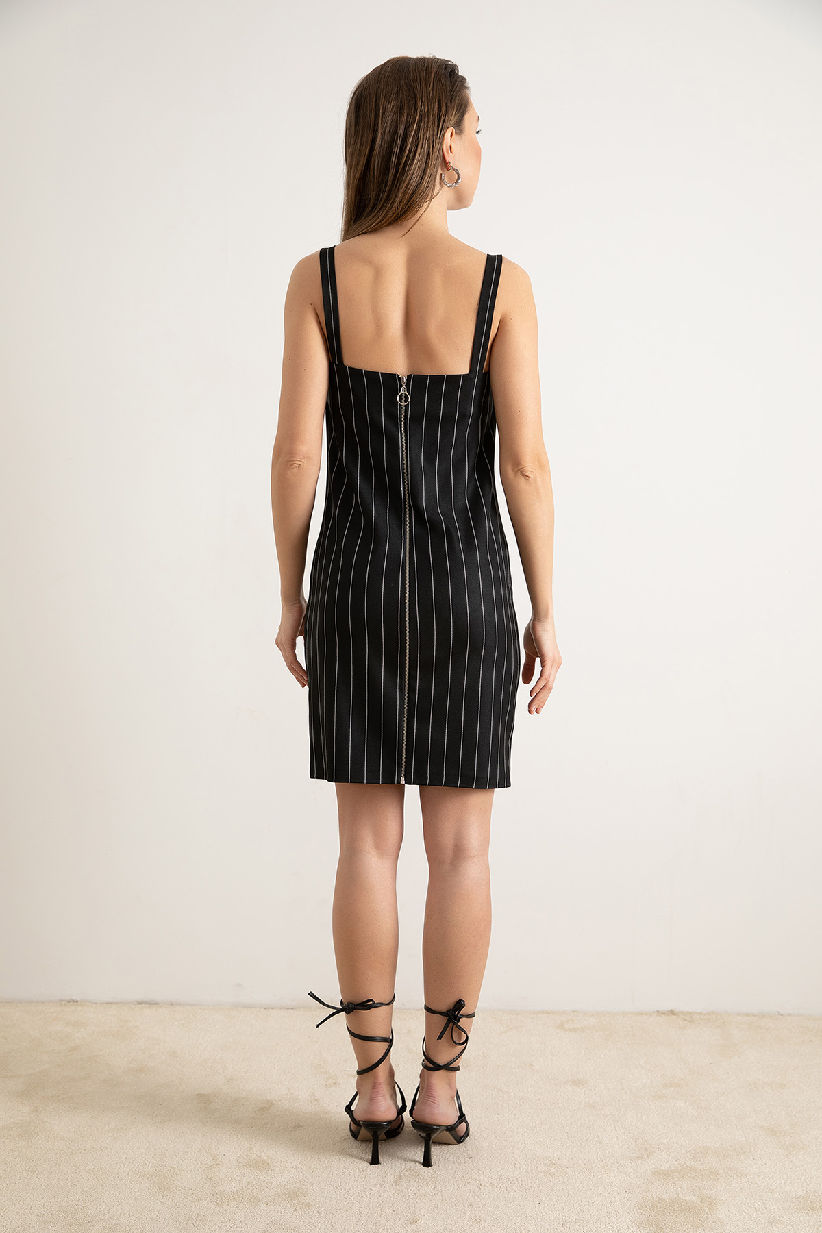 Women's Black Slit Striped Dress