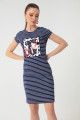 Women's Navy Blue Front Printed Dress