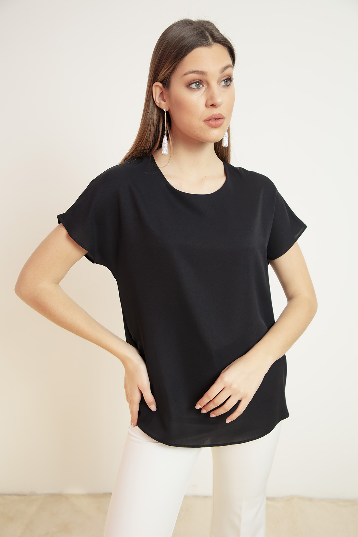 Women's Black Short Sleeve Blouse