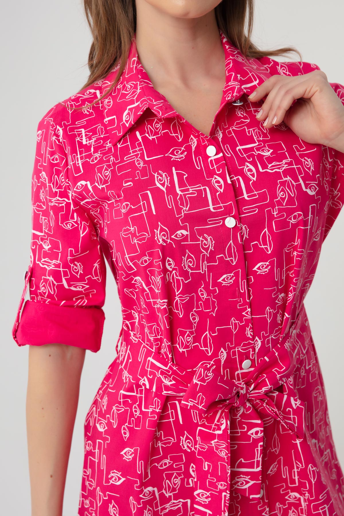 Women's Fuchsia Patterned Shirt Dress
