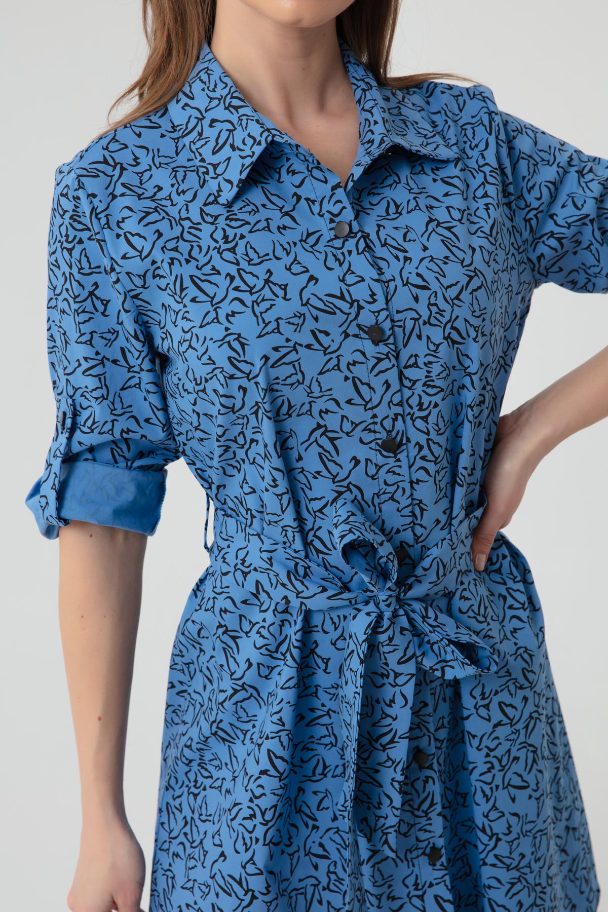 Women's Indigo Patterned Shirt Dress
