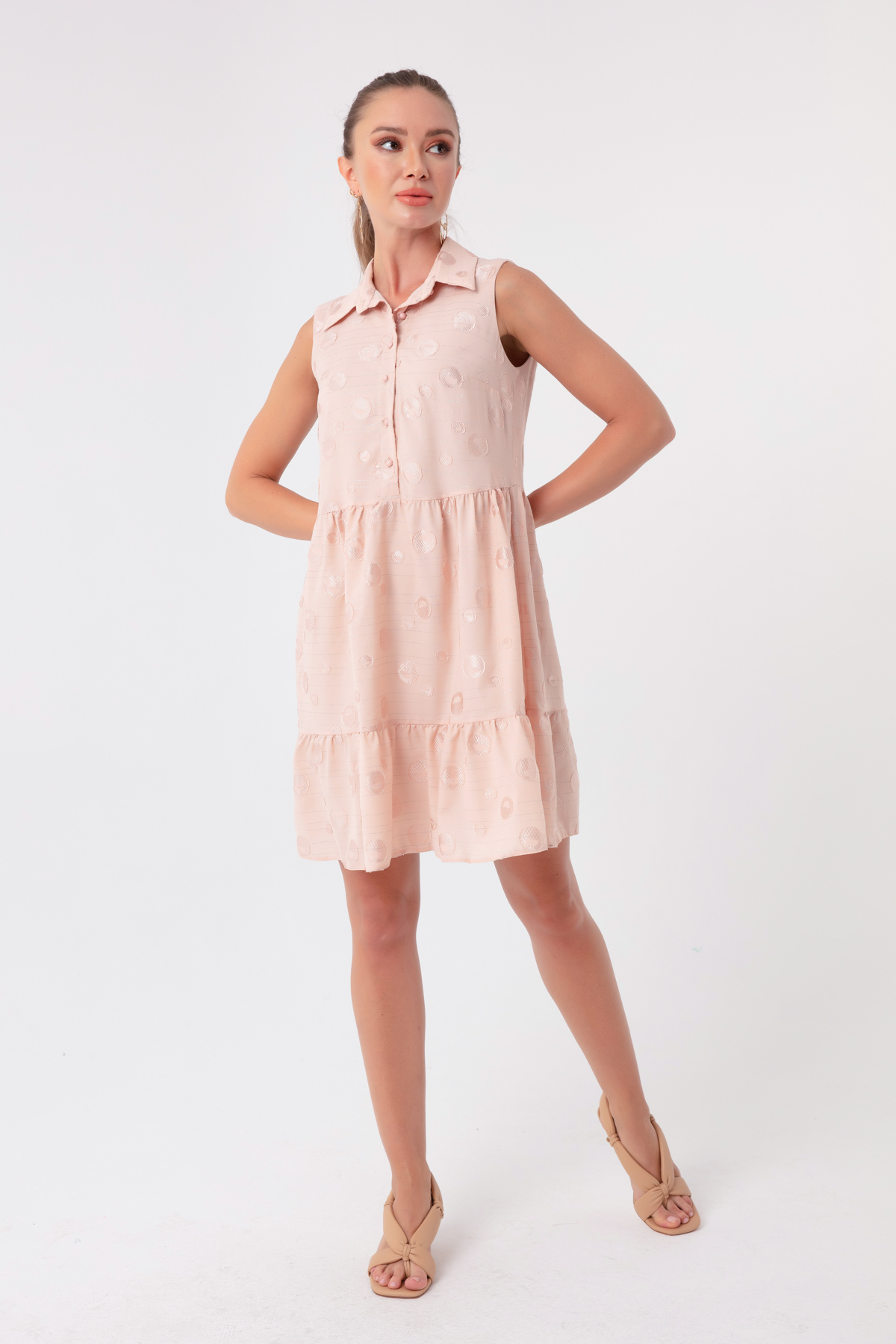 Women's Beige Frilly Mini Dress