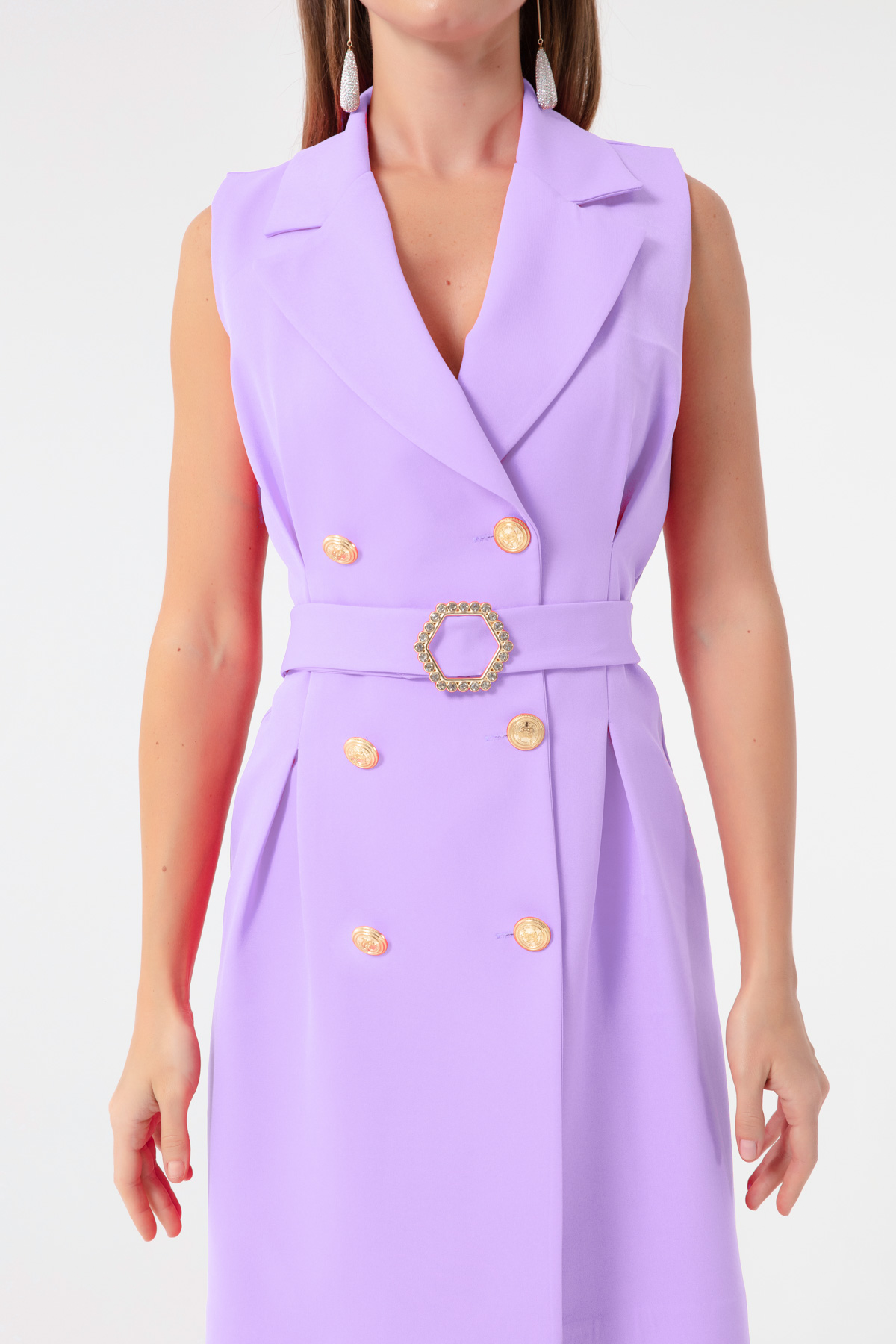 Women's Lilac Gold Buttoned Jacket Dress