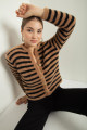 Women's Tan Striped Knitwear Cardigan