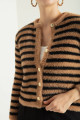 Women's Tan Striped Knitwear Cardigan