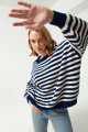 Women's Navy Blue Striped Knitwear Sweater