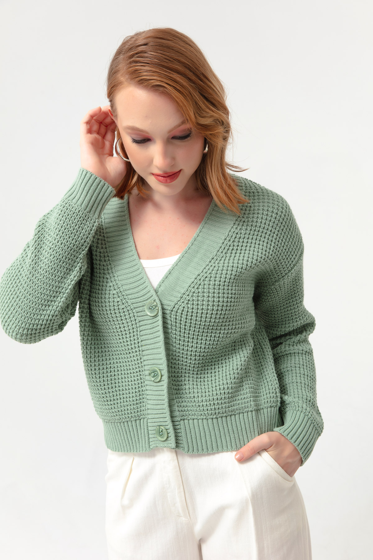 Women's Mint Green Knitwear Cardigan