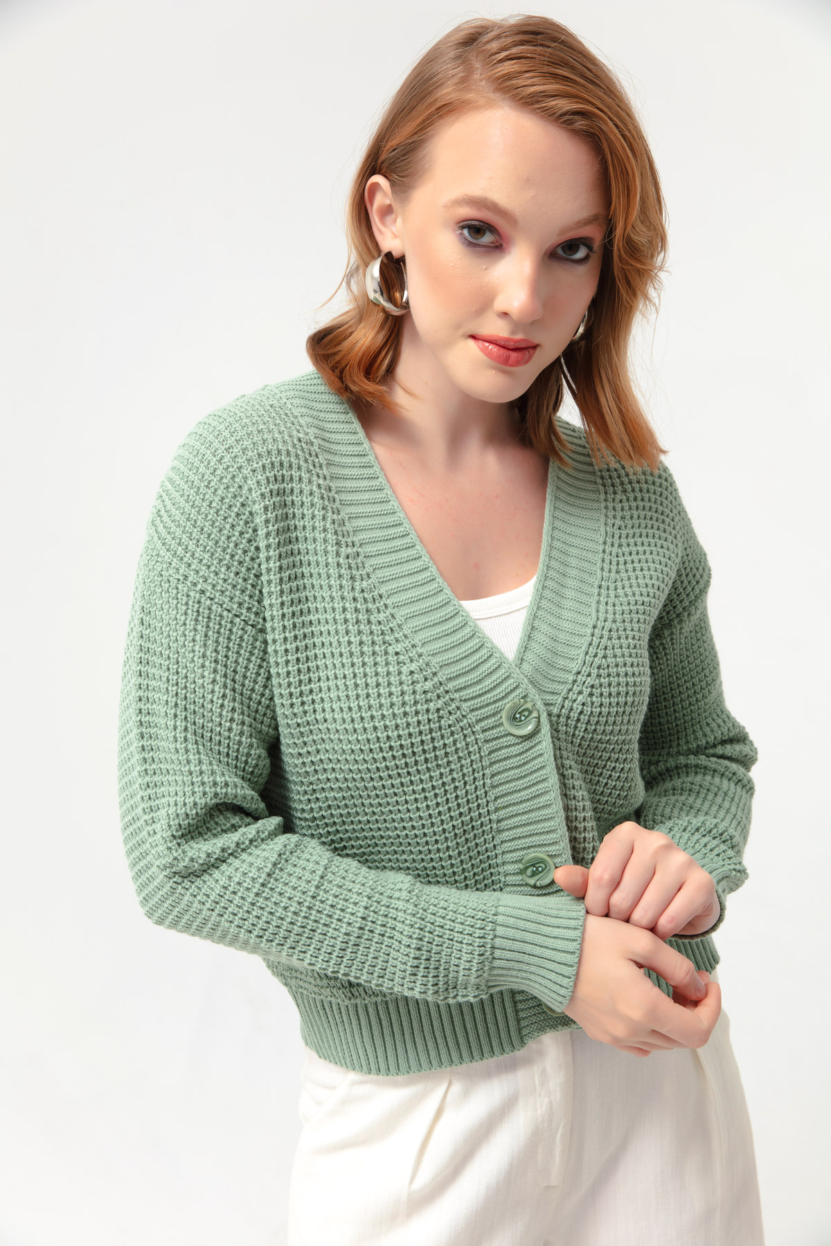 Women's Mint Green Knitwear Cardigan