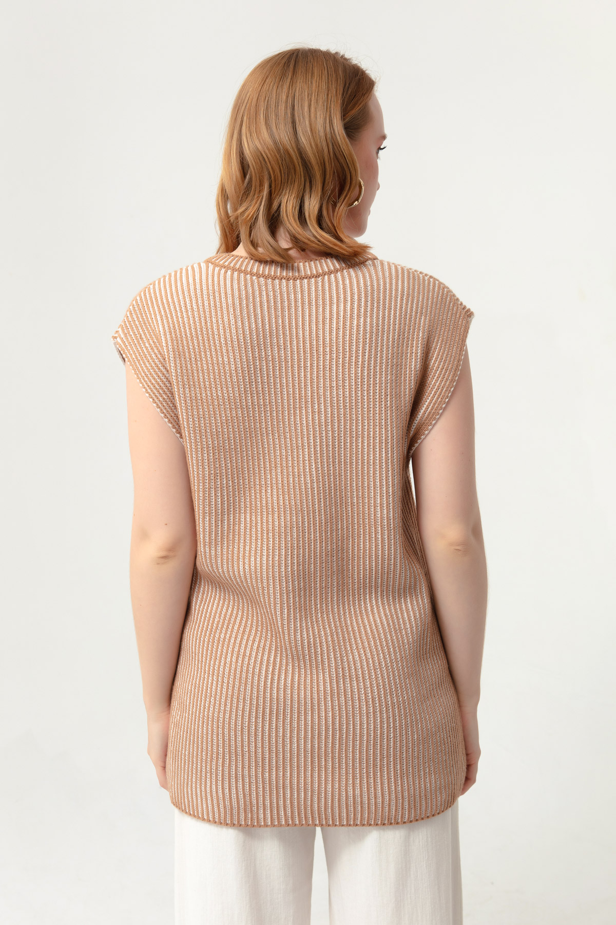 Women's Tan Striped Knitwear Sweater
