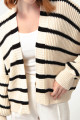 Women's Beige Striped Knitwear Cardigan