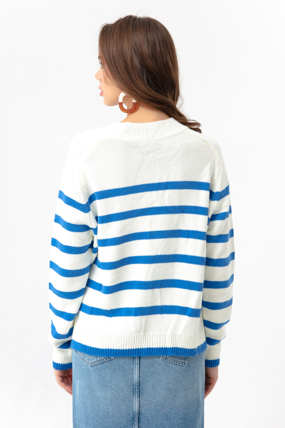 Women's Blue Striped Knitwear Sweater