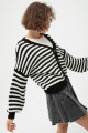 Women's Black Striped Knitwear Cardigan