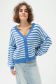 Women's Blue Striped Knitwear Cardigan