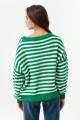 Women's Green Striped Knitwear Cardigan