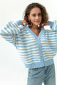 Women's Baby Blue Striped Knitwear Cardigan
