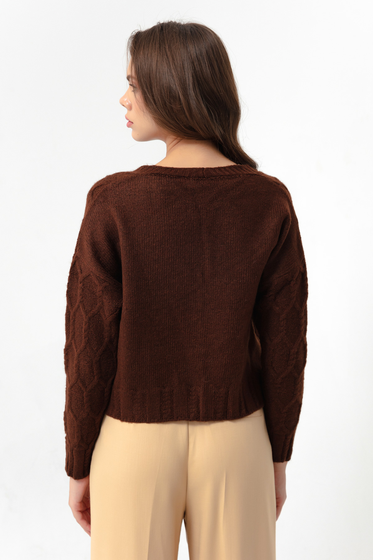 Women's Brown Buttoned Knitwear Cardigan