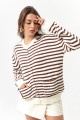 Women's Brown Striped Knitwear Cardigan