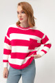 Women's Fuchsia Striped Knitwear Sweater