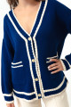 Women's Navy Blue Striped Knitwear Cardigan