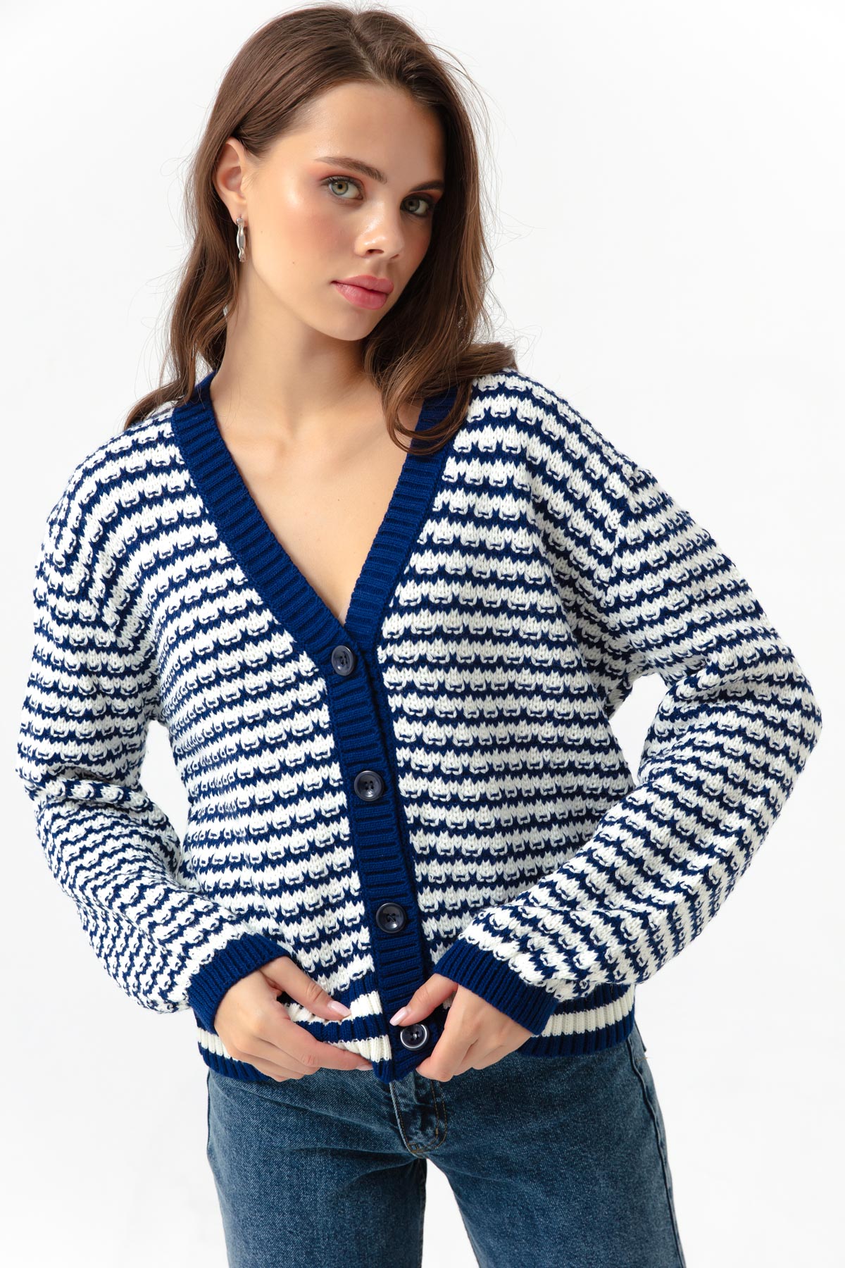 Women's Navy Blue Knitwear Cardigan
