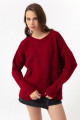 Women's Burgundy Boat Neck Knitwear Sweater