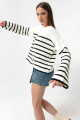 Women's White Striped Knitwear Sweater