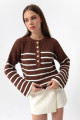 Women's Brown Striped Knitwear Sweater