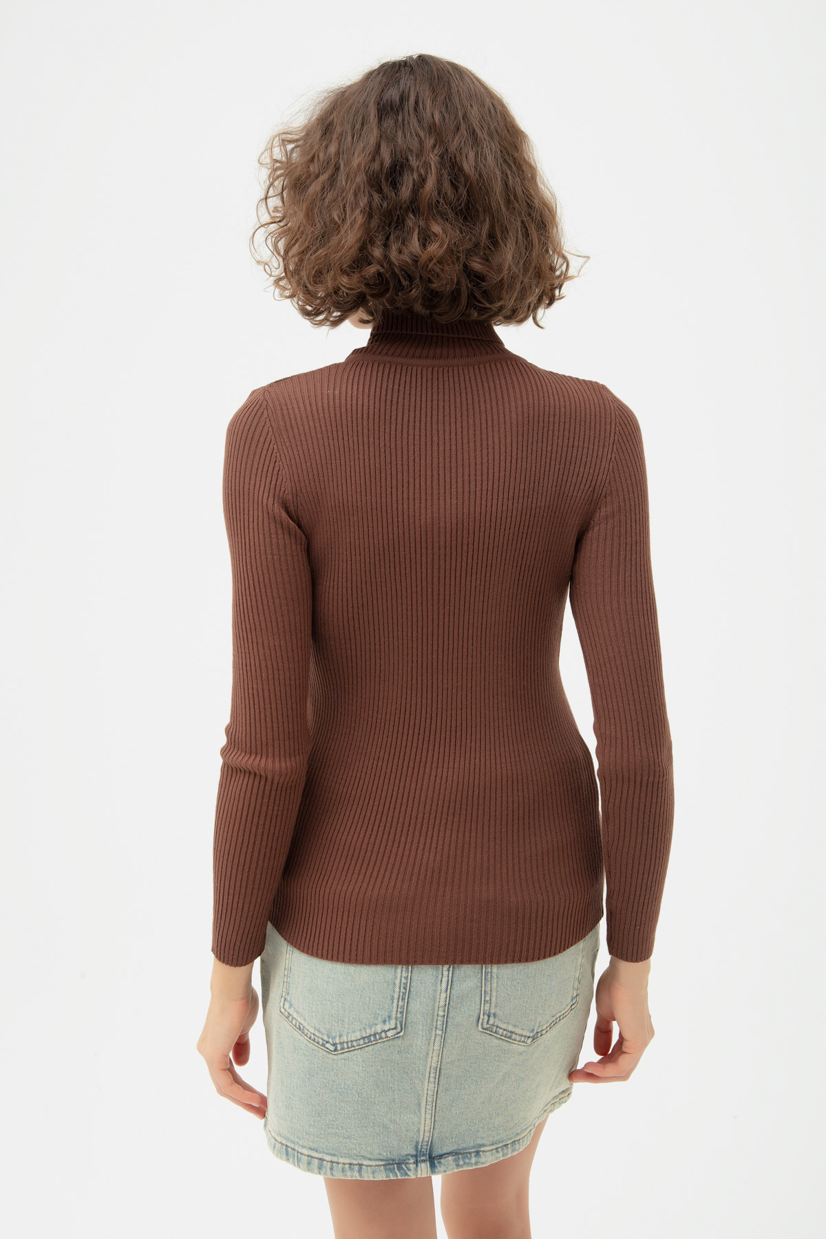 Women's Brown Turtleneck Knitwear Sweater