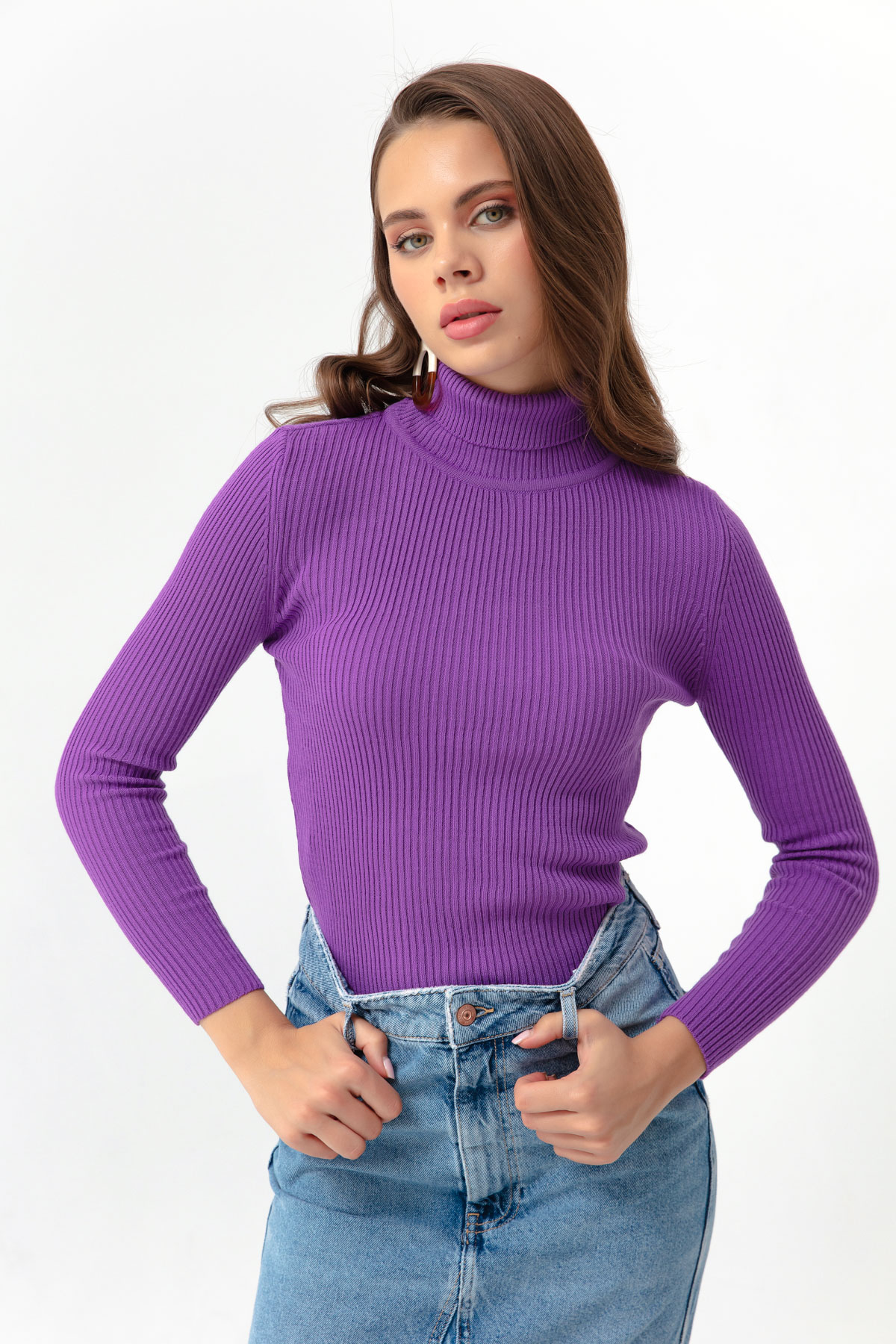 Women's Purple Turtleneck Knitwear Sweater