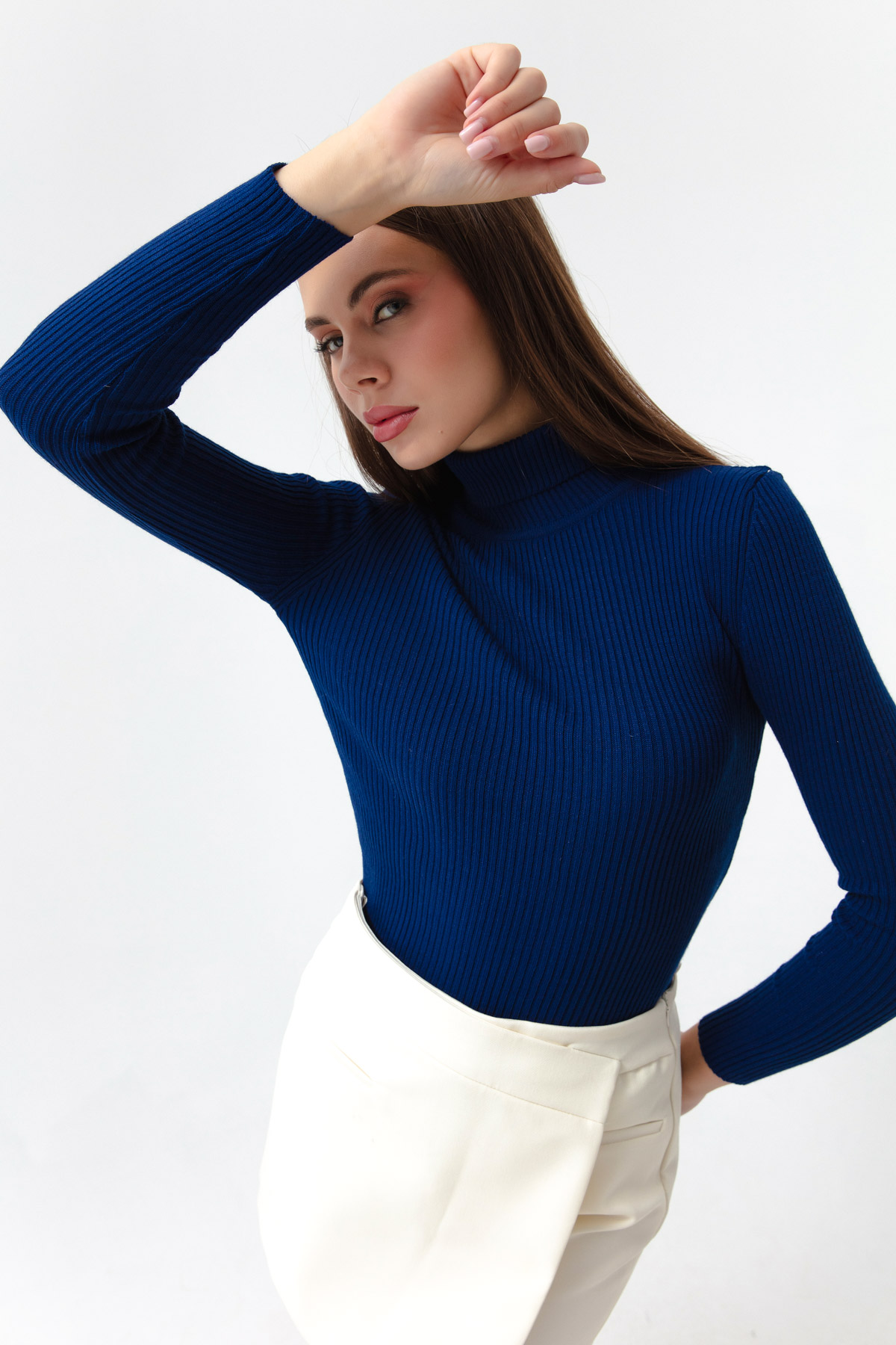 Women's Blue Turtleneck Knitwear Sweater