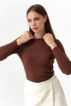 Women's Brown Crew Neck Knitwear Sweater