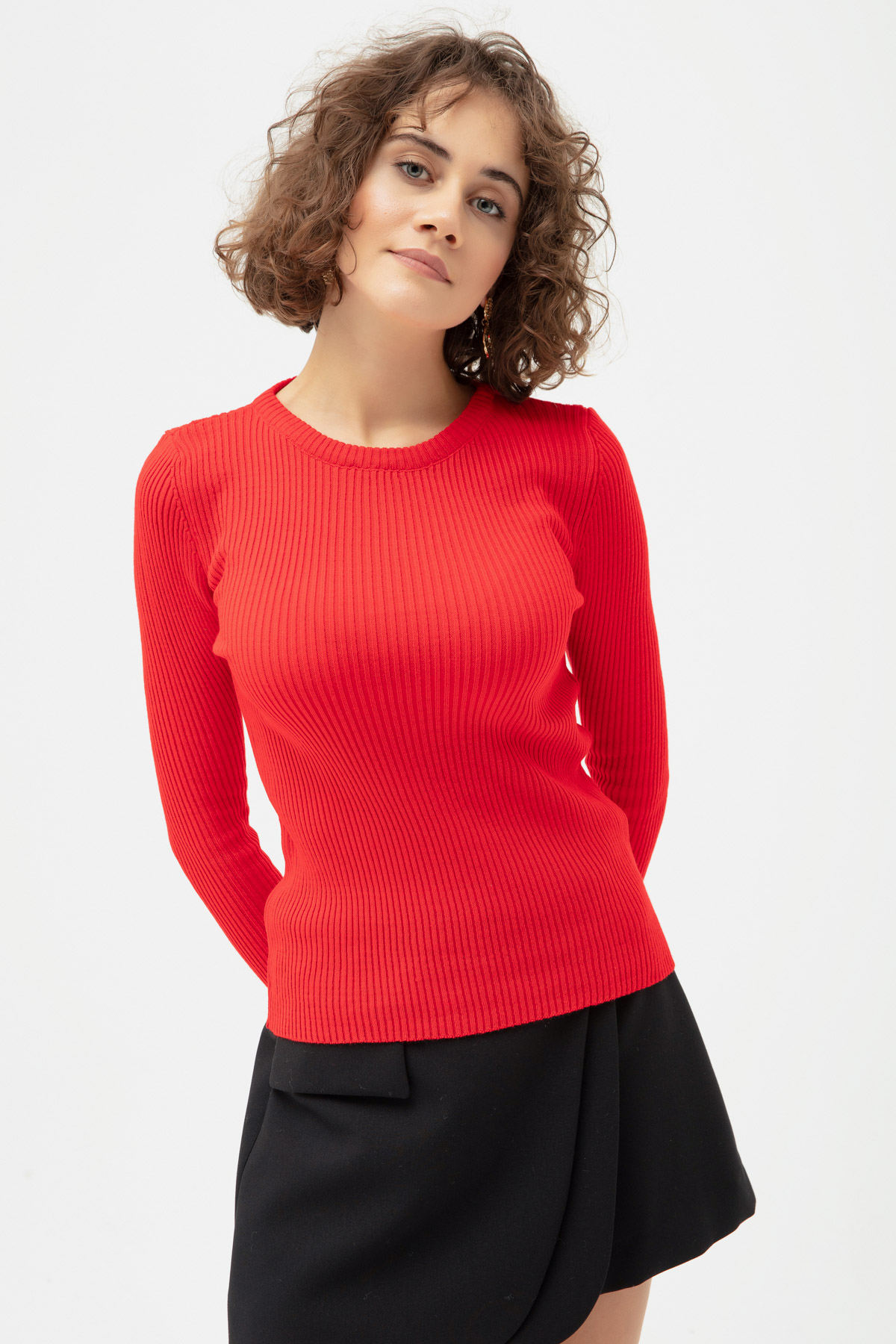 Women's Red Crew Neck Knitwear Sweater