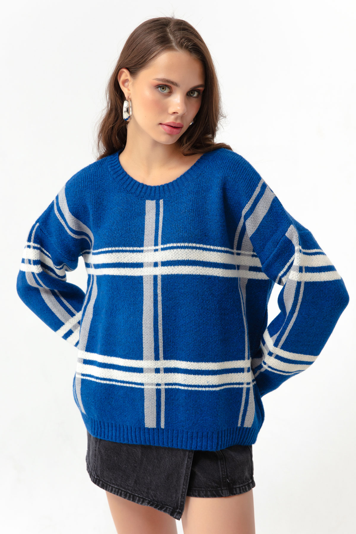 Women's Sax Striped Knitwear Sweater