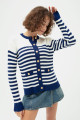 Women's Navy Blue4 Striped Knitwear Cardigan