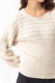 Women's Beige Boat Neck Knitwear Sweater