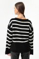 Women's Black Boat Neck Striped Knitwear Sweater