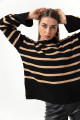 Women's Tan Boat Neck Striped Knitwear Sweater