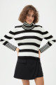 Women's Black Striped Knitwear Sweater
